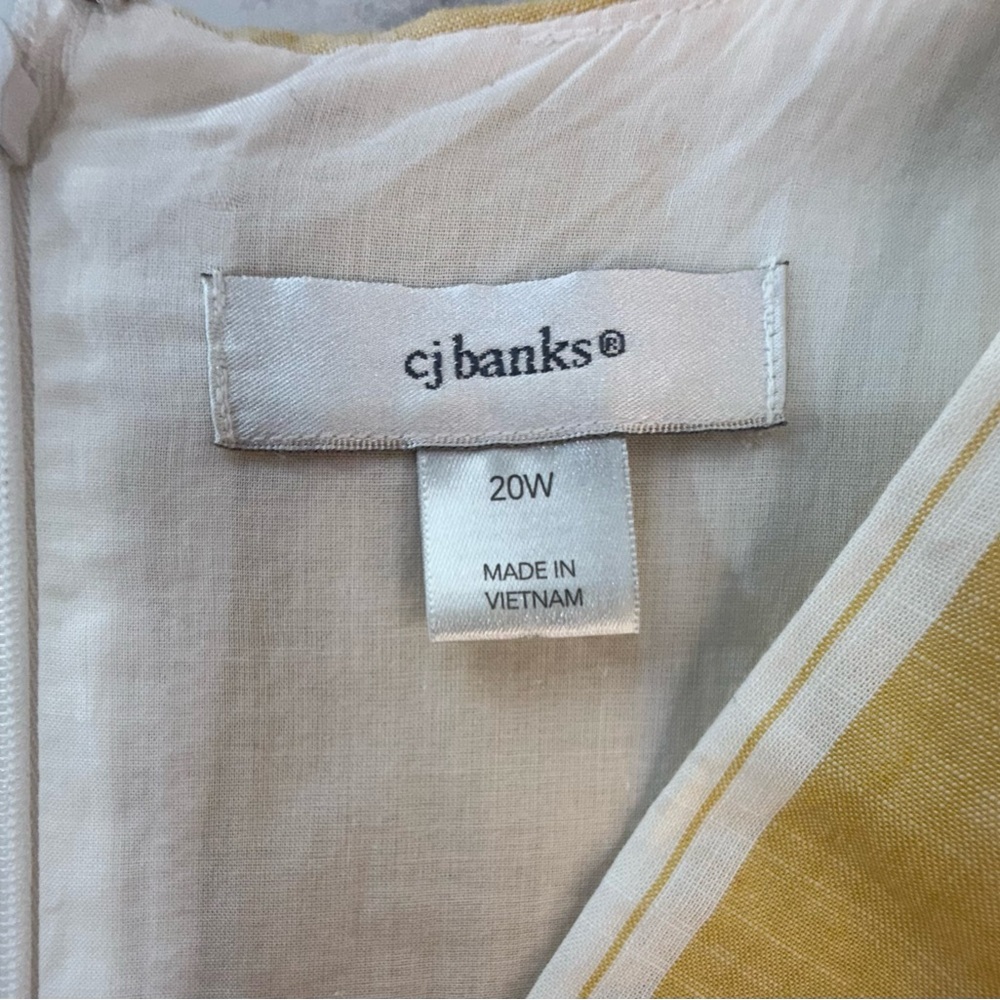 Butter yellow & white euro summer sleeveless vneck mock wrap tie back midi dress - Picture 5 of 7